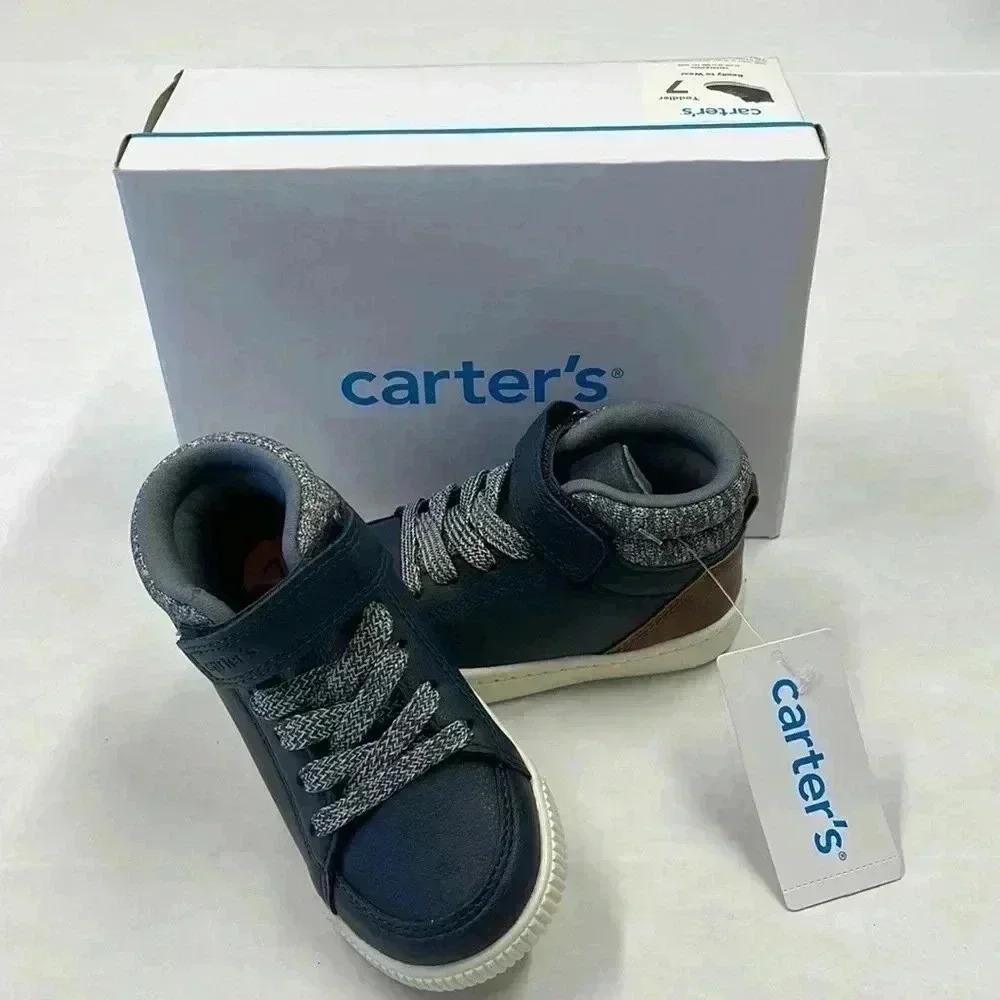 Carter’s Boys Charlie Sneakers, size 7, color Navy blue/Grey/tan